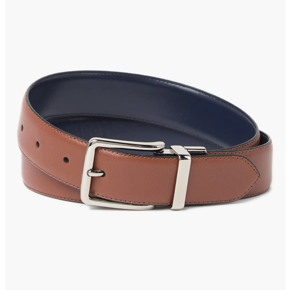 New Cole Haan Brown Navy Leather Reversible Belt 32